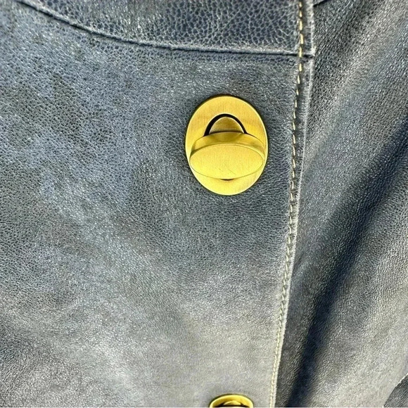 Vintage Wilson’s Leather Blue leather moto jacket with gold closures - Picture 3 of 12